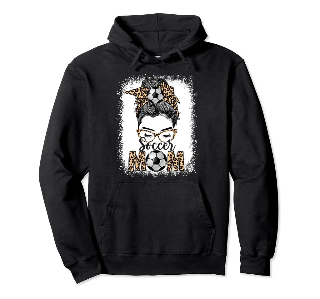 Soccer Mom Game Day Messy Bun Leopard Hoodie - Unique Graphic Men Women - T-Shirt, Sweatshirt, Hoodie