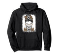 Soccer Mom Game Day Messy Bun Leopard Hoodie - Unique Graphic Men Women - T-Shirt, Sweatshirt, Hoodie