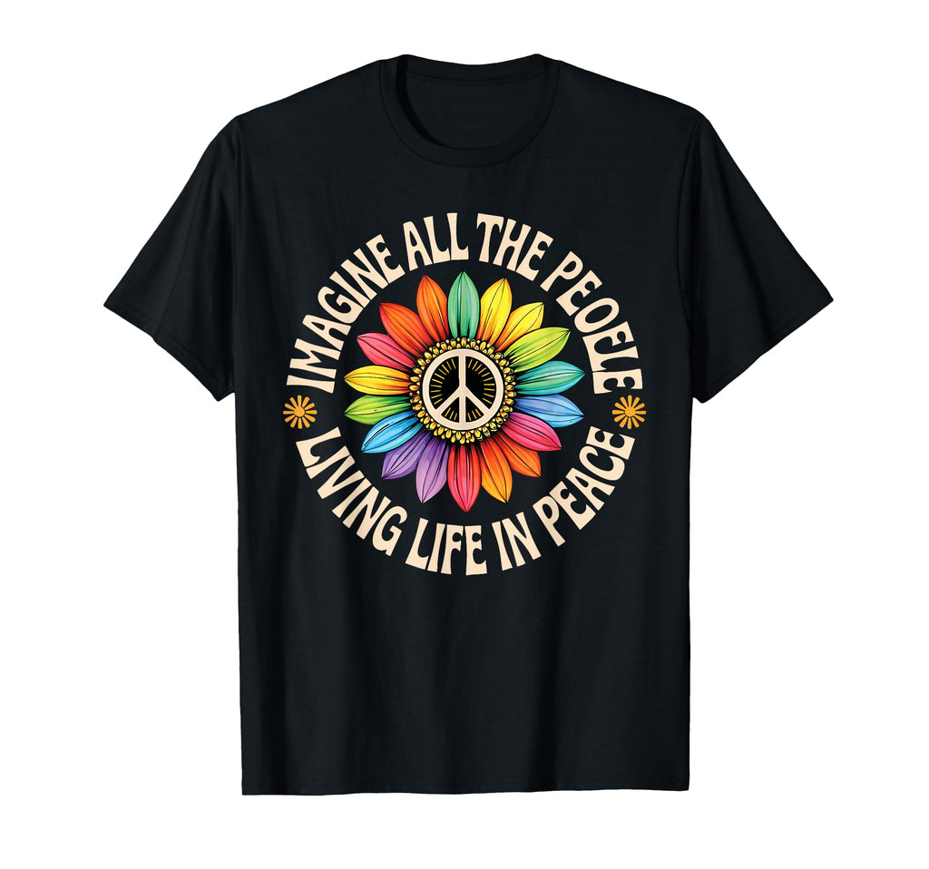 Peace Flower Imagine All People Boho T-Shirt - Custom Art Print for Adults - T-Shirt, Sweatshirt, Hoodie