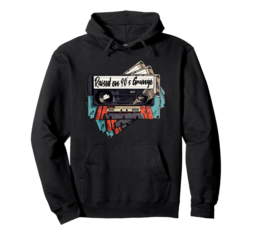 Raised 90S Music Grunge Rock Cassette Tape Hoodie - Streetwear Style Unisex - T-Shirt, Sweatshirt, Hoodie