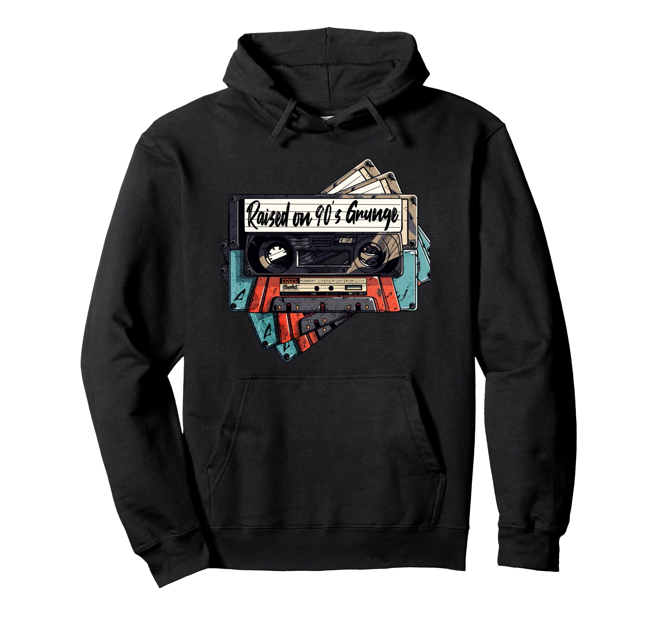Raised 90S Music Grunge Rock Cassette Tape Hoodie - Streetwear Style Unisex - T-Shirt, Sweatshirt, Hoodie