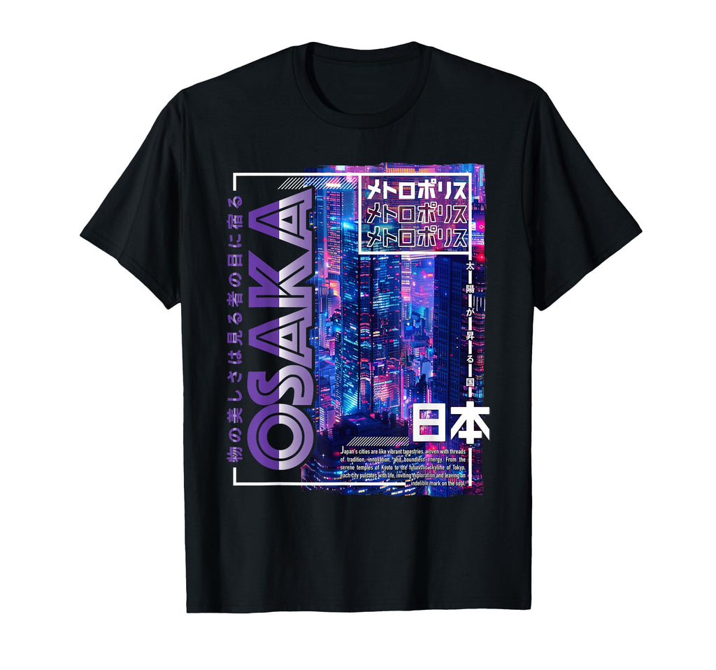 Osaka City 80S Synthwave Skyline Japan T-Shirt - Aesthetic Graphic Unisex - T-Shirt, Sweatshirt, Hoodie