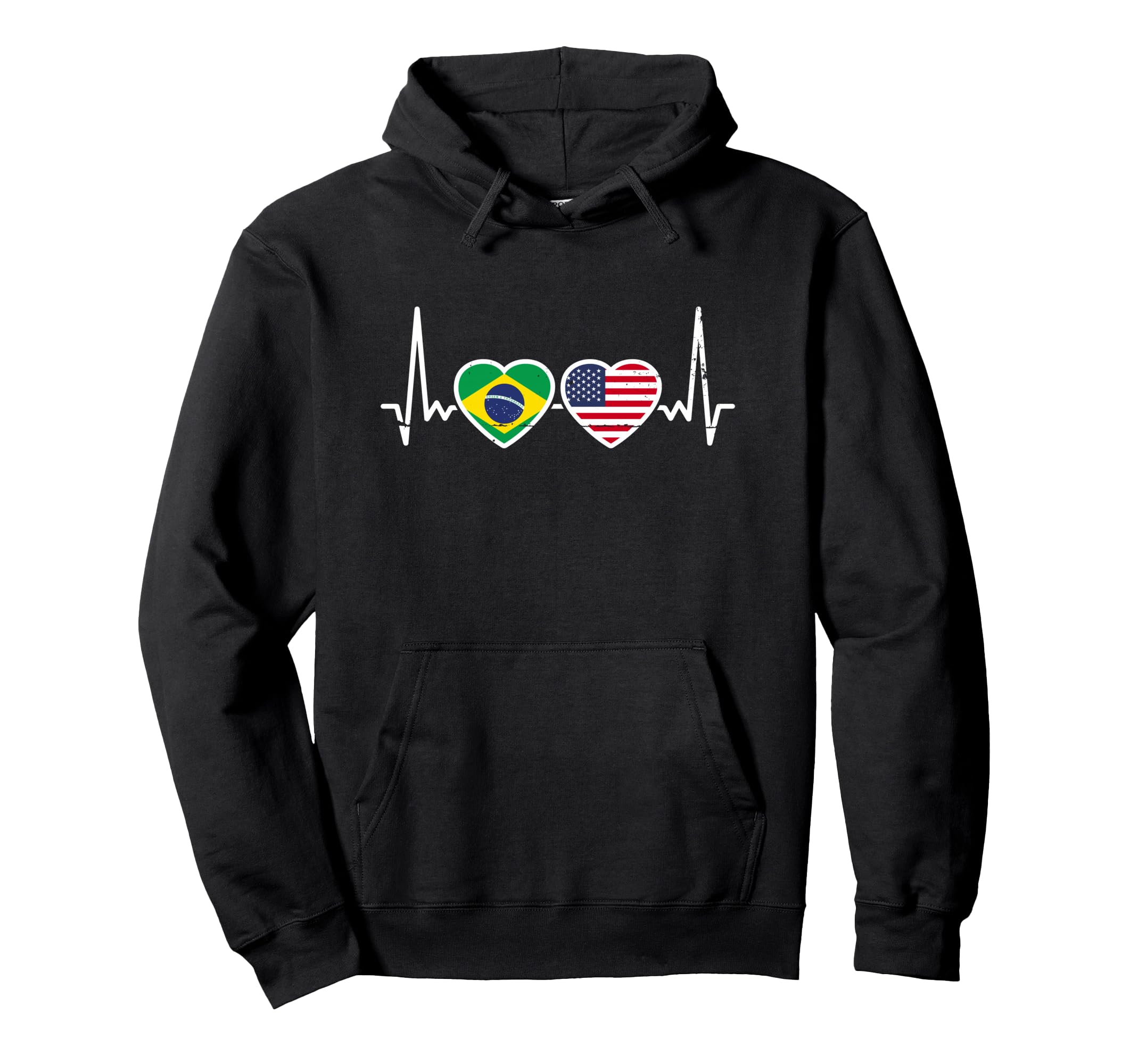 Brazil Usa Heartbeat American Hoodie - Casual Everyday Wear Men Women - T-Shirt, Sweatshirt, Hoodie
