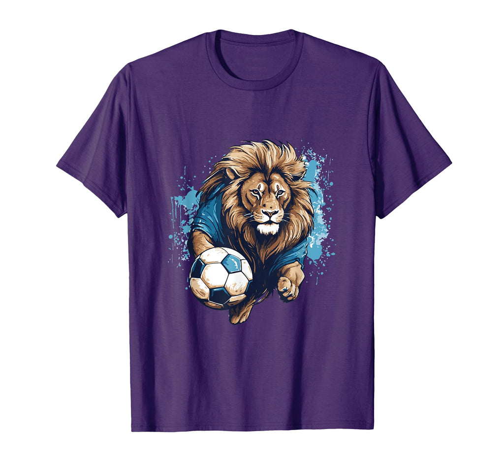 Lion Playing Soccer Funny Animal T-Shirt - Novelty Apparel for Adults - T-Shirt, Sweatshirt, Hoodie