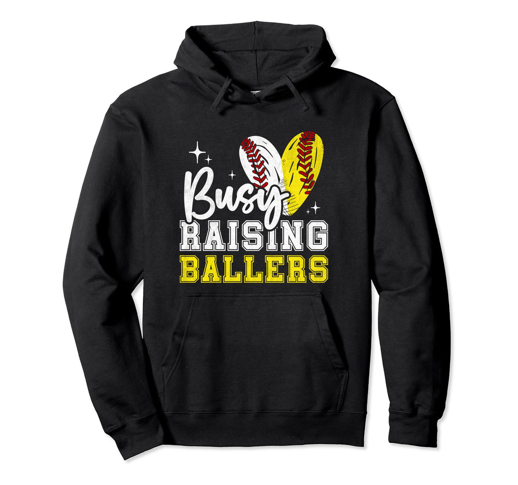 Funny Busy Raising Ballers Softball And Hoodie - Minimalist Print Unisex - T-Shirt, Sweatshirt, Hoodie