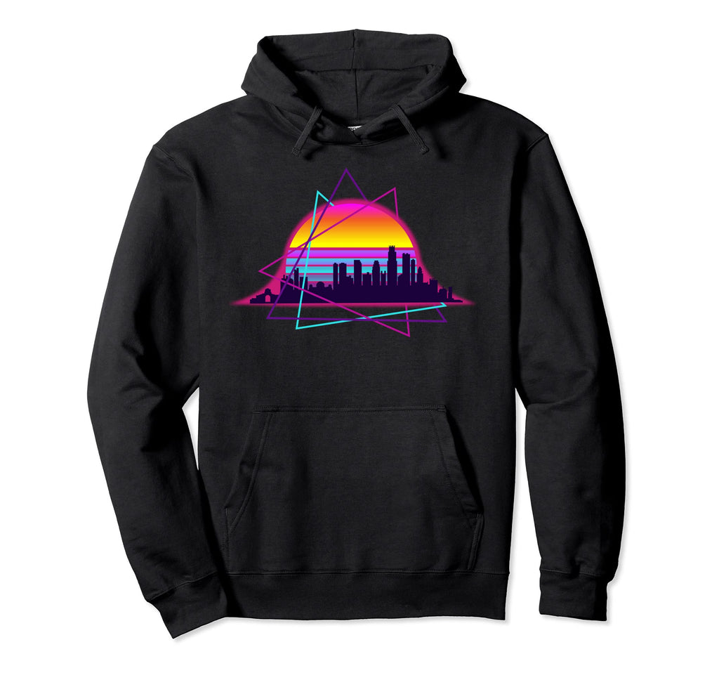 Synthwave Sunset Over Los Angeles Hoodie - Casual Everyday Wear for Adults - T-Shirt, Sweatshirt, Hoodie