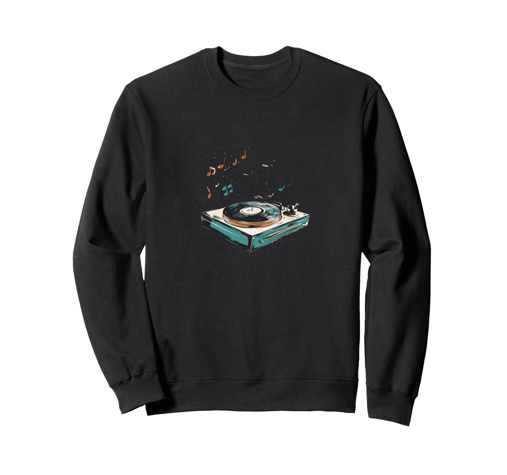 Vinyl Record Player Musical Notes Sweatshirt - Fun Novelty Design Unisex - T-Shirt, Sweatshirt, Hoodie