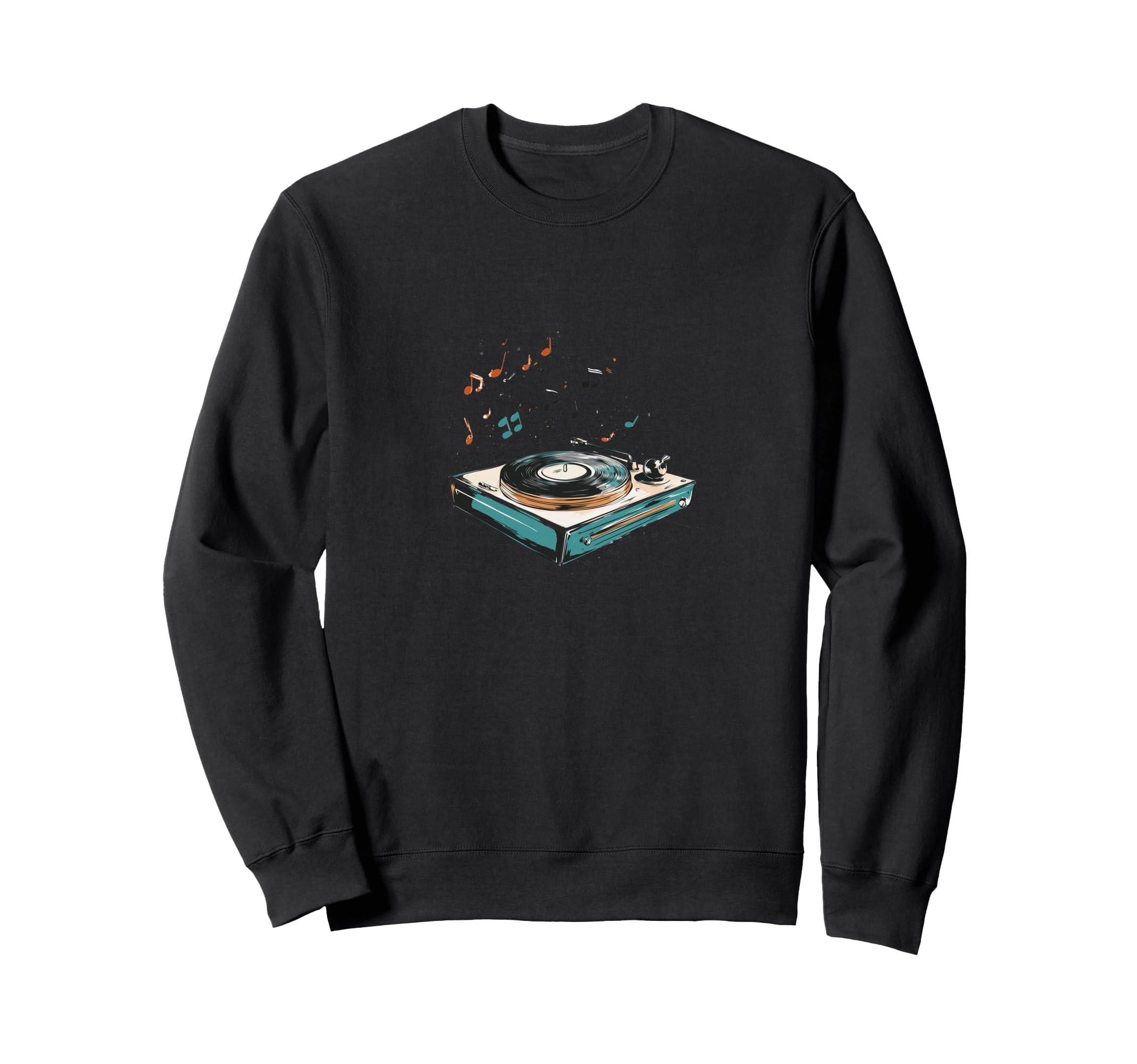 Vinyl Record Player Musical Notes Sweatshirt - Fun Novelty Design Unisex - T-Shirt, Sweatshirt, Hoodie