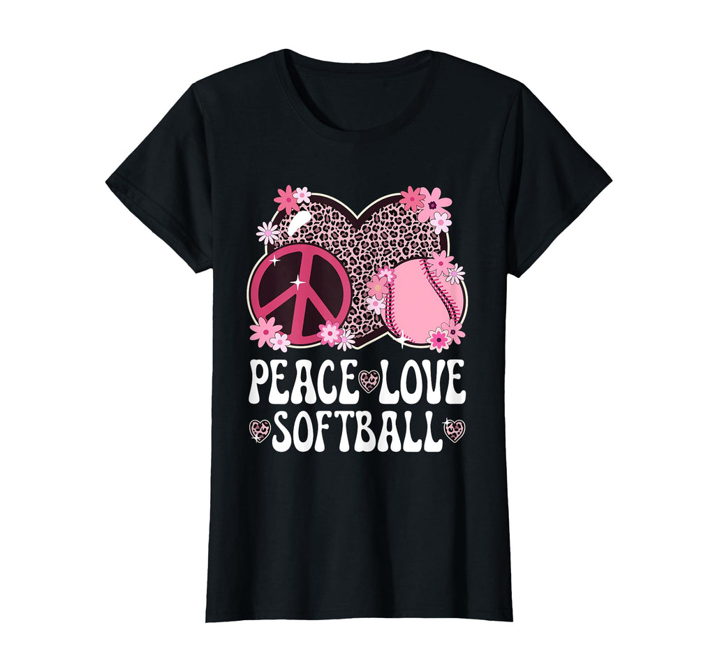 Peace Love Softball Lover Leopard Softball T-Shirt - Graphic Print Unisex - T-Shirt, Sweatshirt, Hoodie