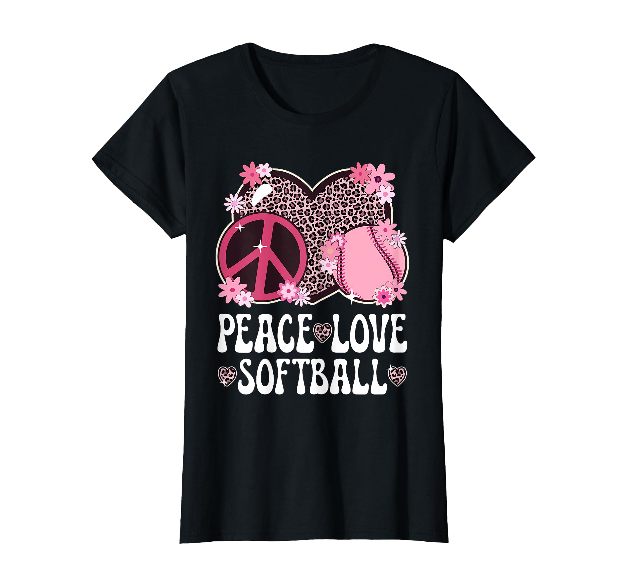 Peace Love Softball Lover Leopard Softball T-Shirt - Graphic Print Unisex - T-Shirt, Sweatshirt, Hoodie