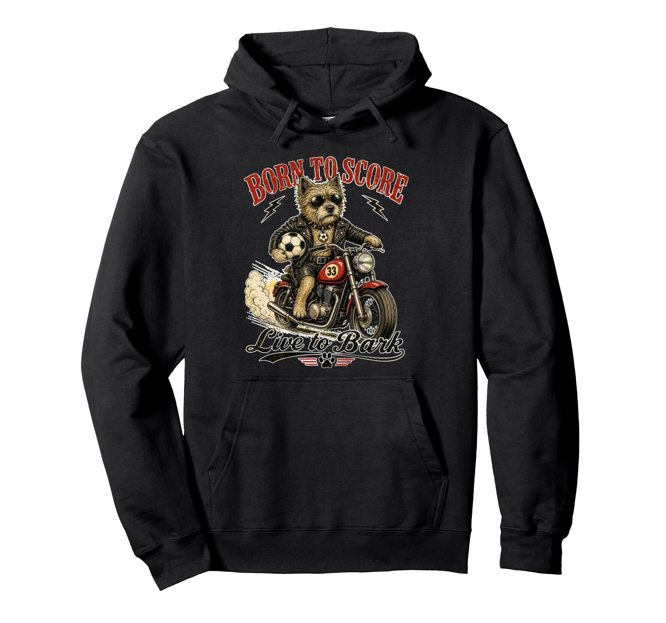 Cairn Terrier Motorbike Love Footbal Hoodie - Trendy Graphic for Adults - T-Shirt, Sweatshirt, Hoodie