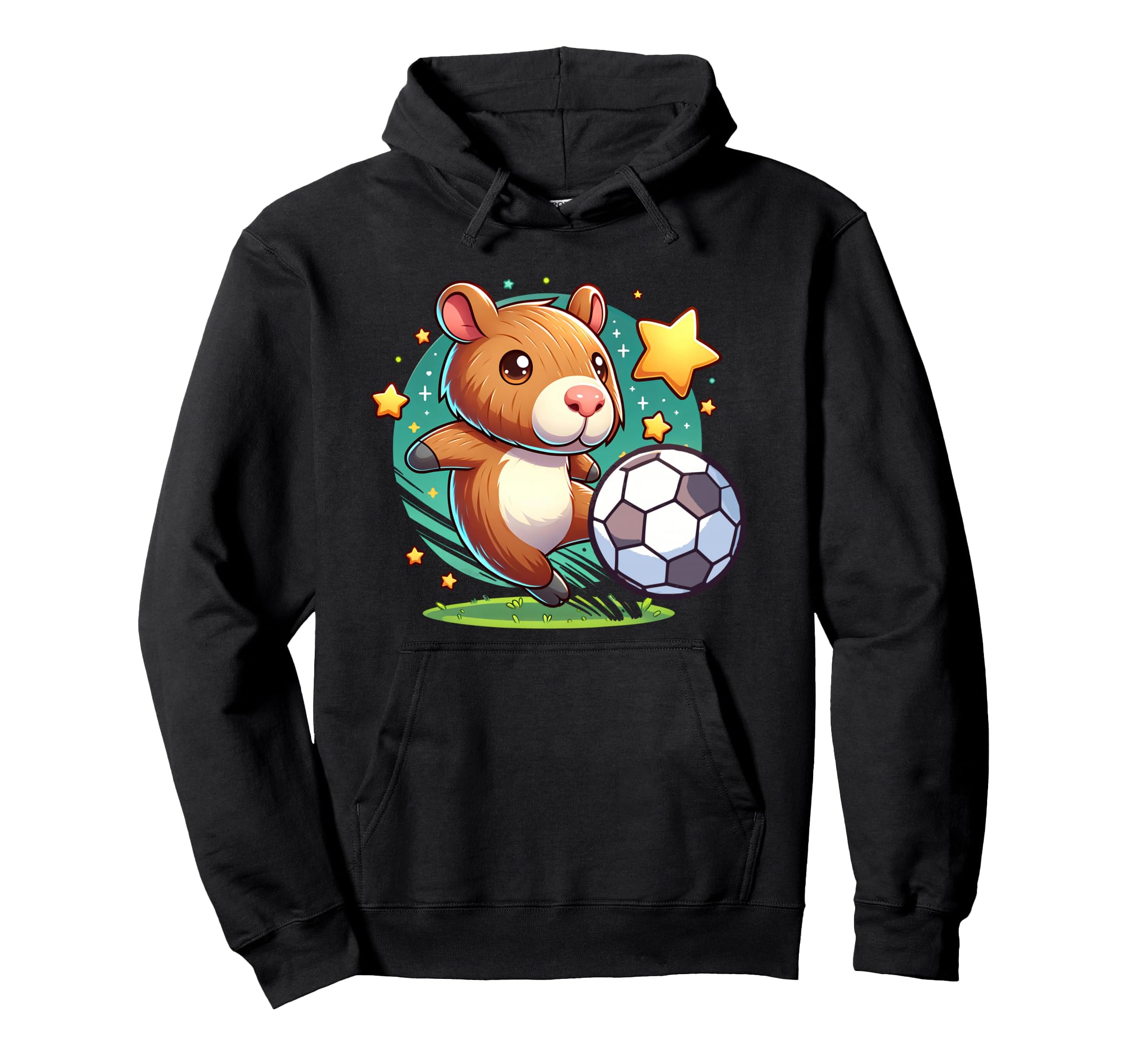Soccer Player Capybara Kicking Soccer Hoodie - Trendy Graphic for Adults - T-Shirt, Sweatshirt, Hoodie