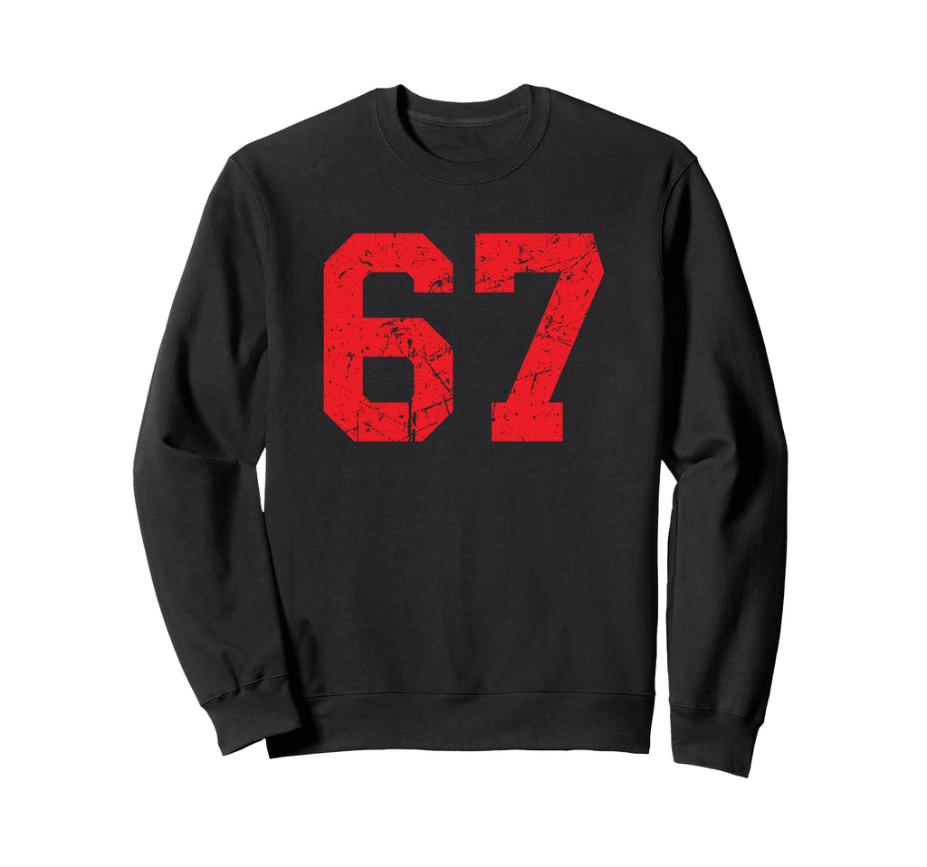Red Distressed Number 67 Sweatshirt - Unique Graphic Unisex - T-Shirt, Sweatshirt, Hoodie