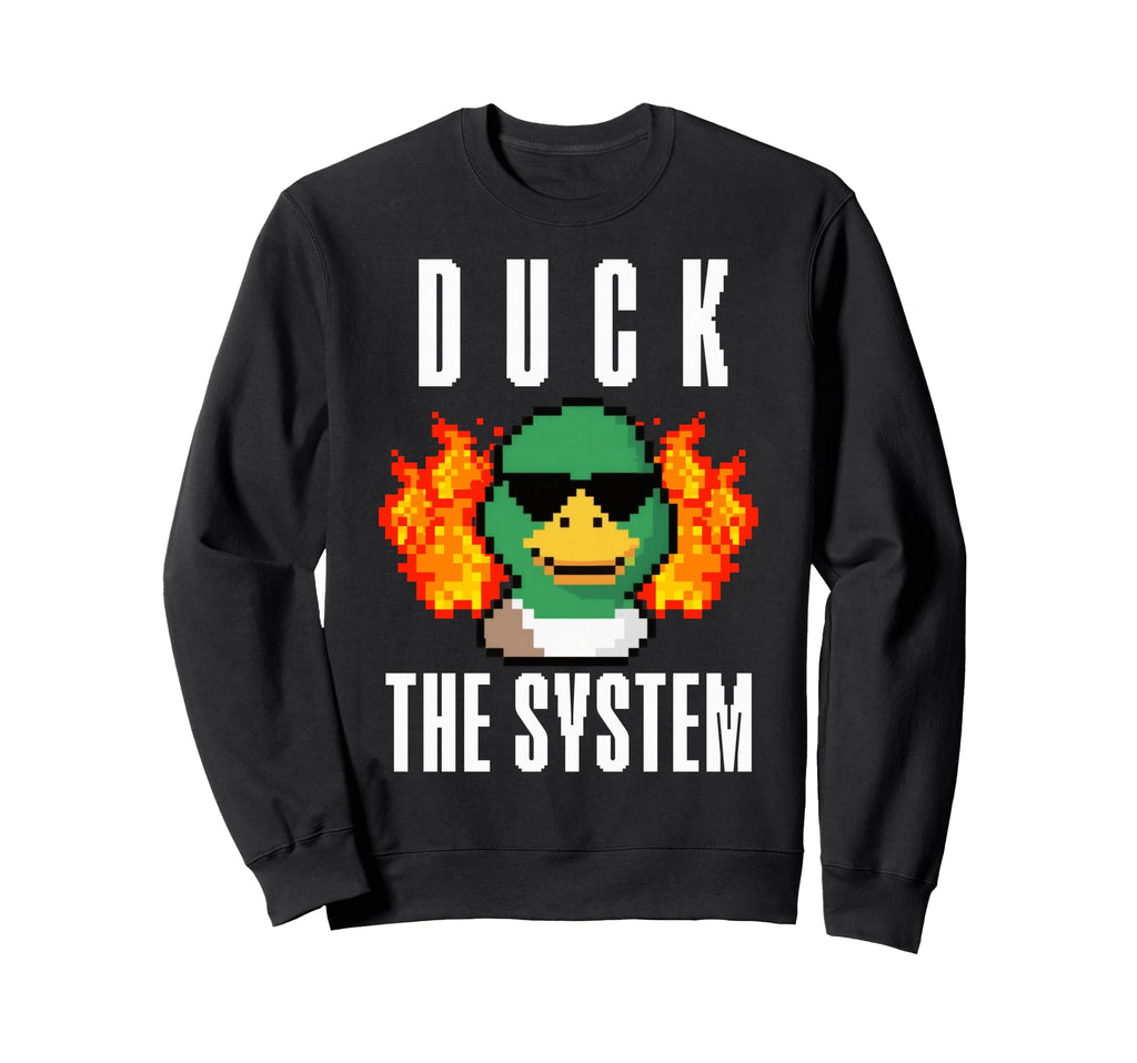 Duck System Pixel Duck Fire Gaming Sweatshirt - Unique Graphic for Adults - T-Shirt, Sweatshirt, Hoodie