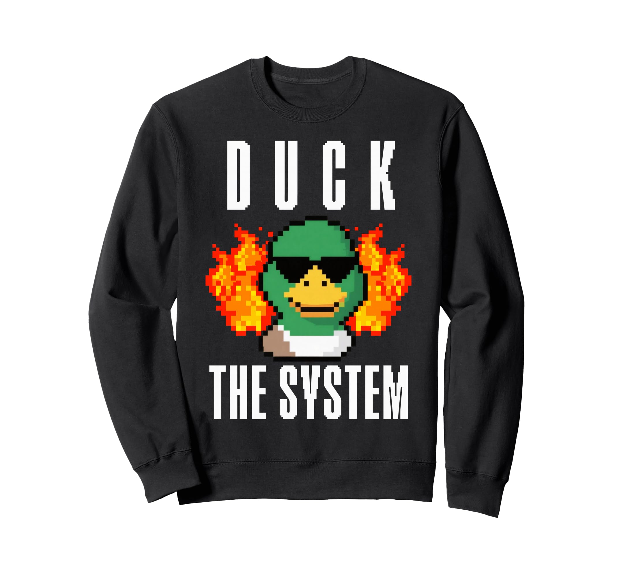 Duck System Pixel Duck Fire Gaming Sweatshirt - Unique Graphic for Adults - T-Shirt, Sweatshirt, Hoodie