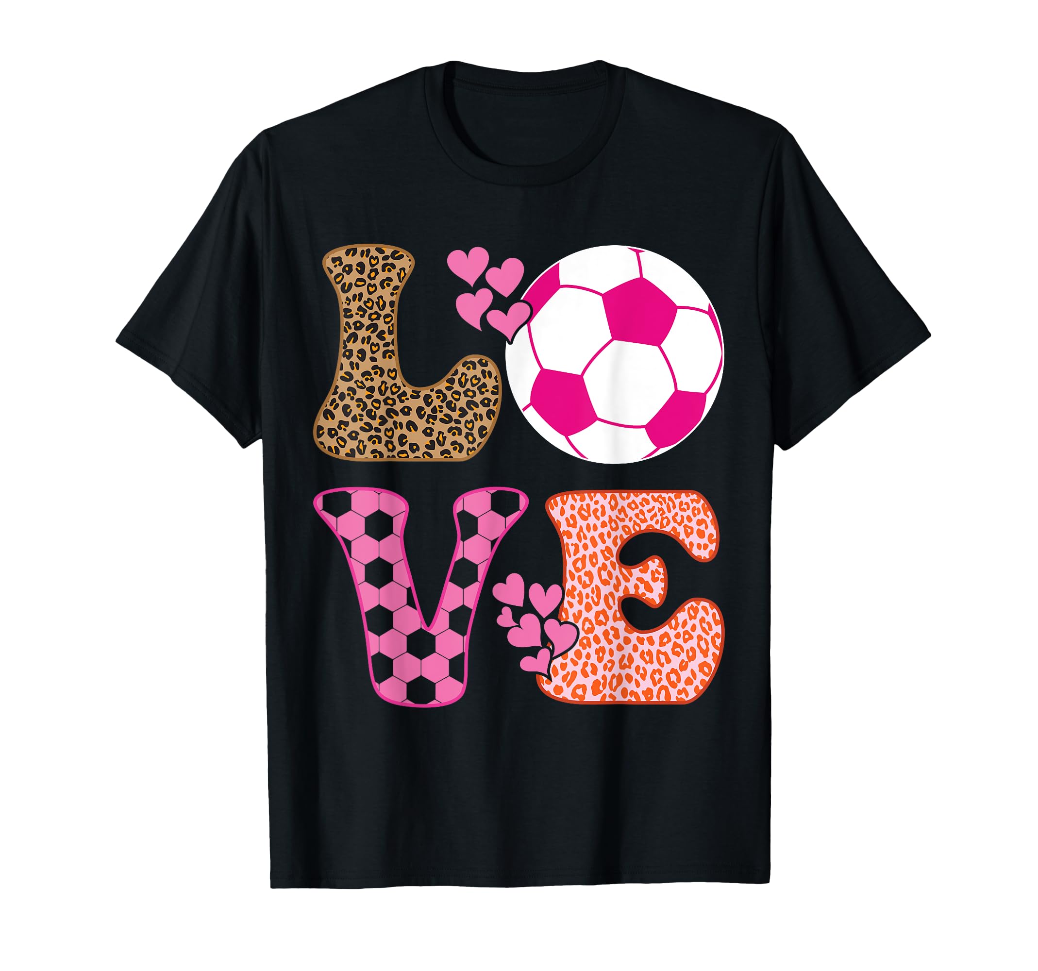 Soccer Love Hearts And Leopard Soccer T-Shirt - Trendy Graphic Unisex - T-Shirt, Sweatshirt, Hoodie