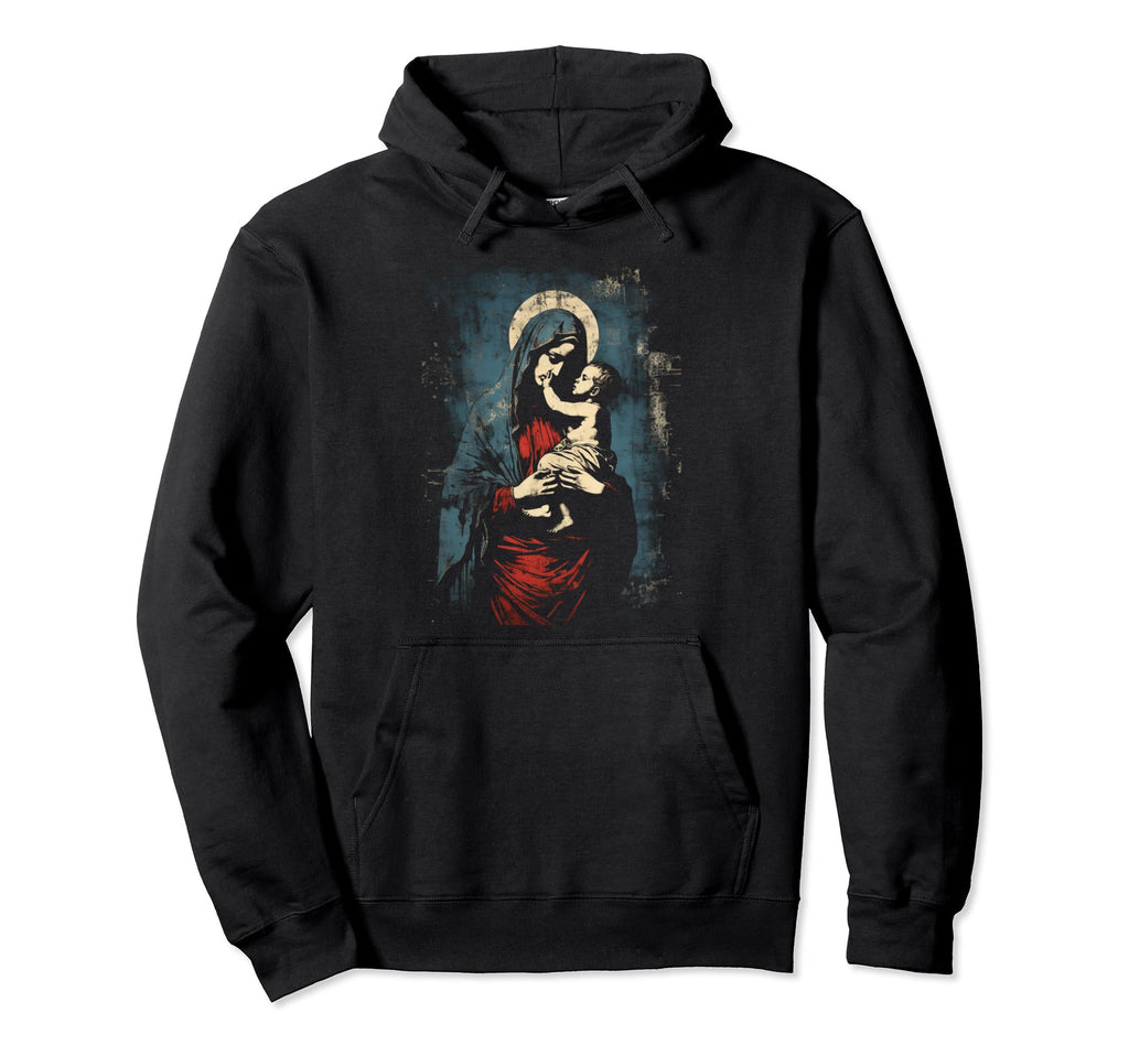 Mary Jesus Distressed 90S Goth Grunge Hoodie - Minimalist Print for Adults - T-Shirt, Sweatshirt, Hoodie