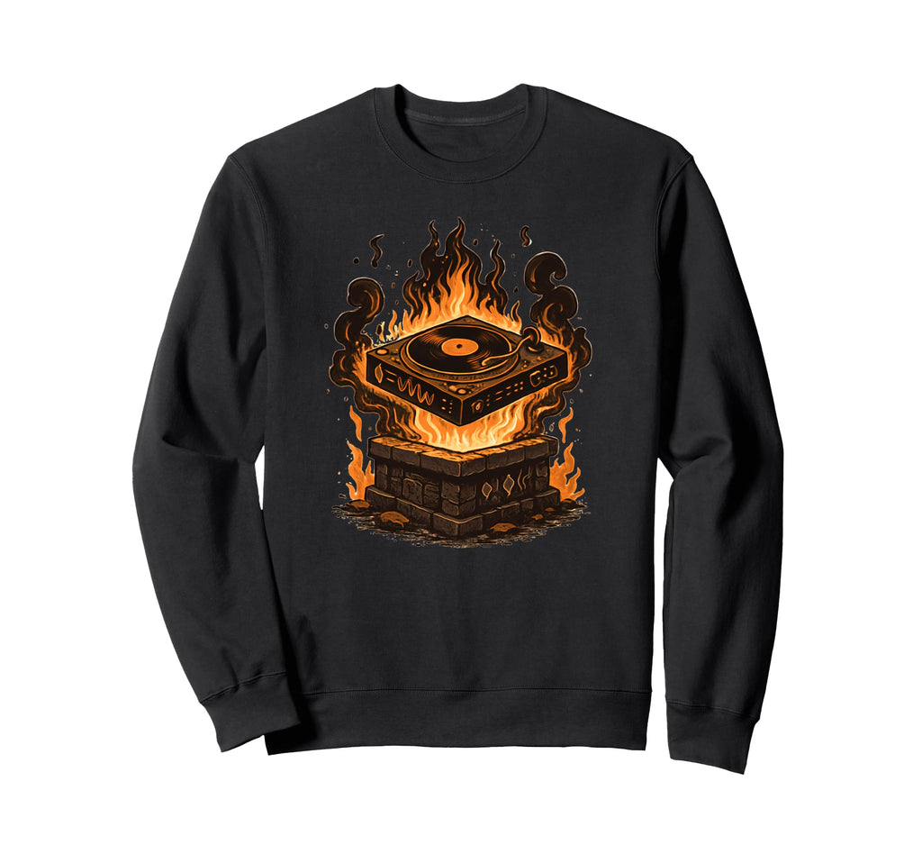 Fire Beats Turntable Flames Dj Sweatshirt - Fun Novelty Design Men Women - T-Shirt, Sweatshirt, Hoodie