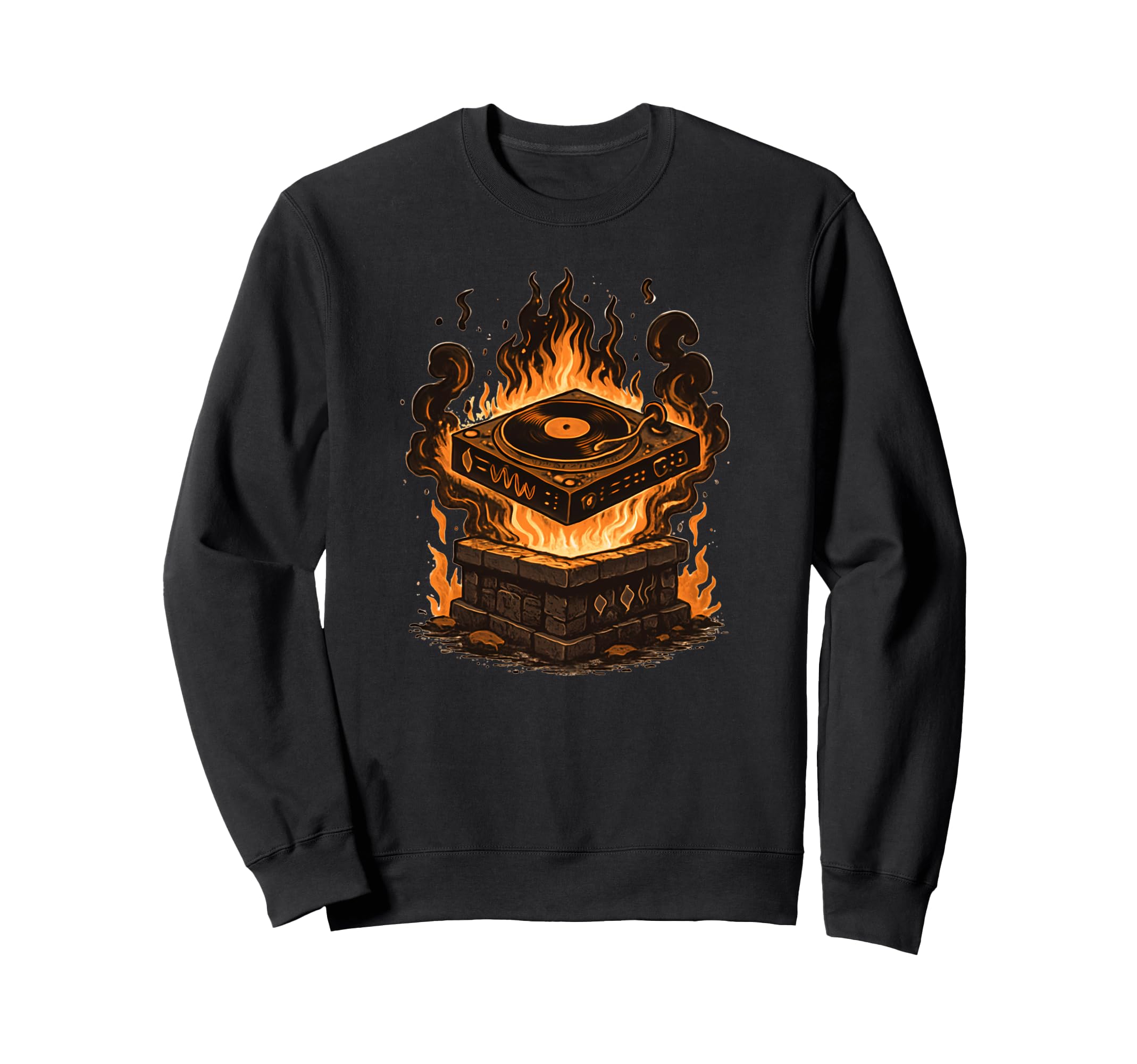 Fire Beats Turntable Flames Dj Sweatshirt - Fun Novelty Design Men Women - T-Shirt, Sweatshirt, Hoodie