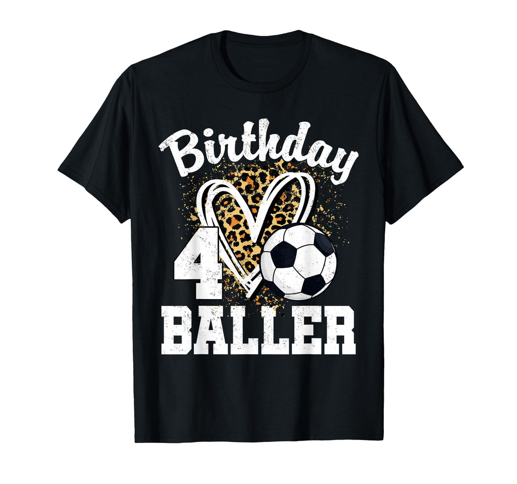 4Th Birthday Soccer Ball Leopard Heart 4 T-Shirt - Unique Graphic Unisex - T-Shirt, Sweatshirt, Hoodie