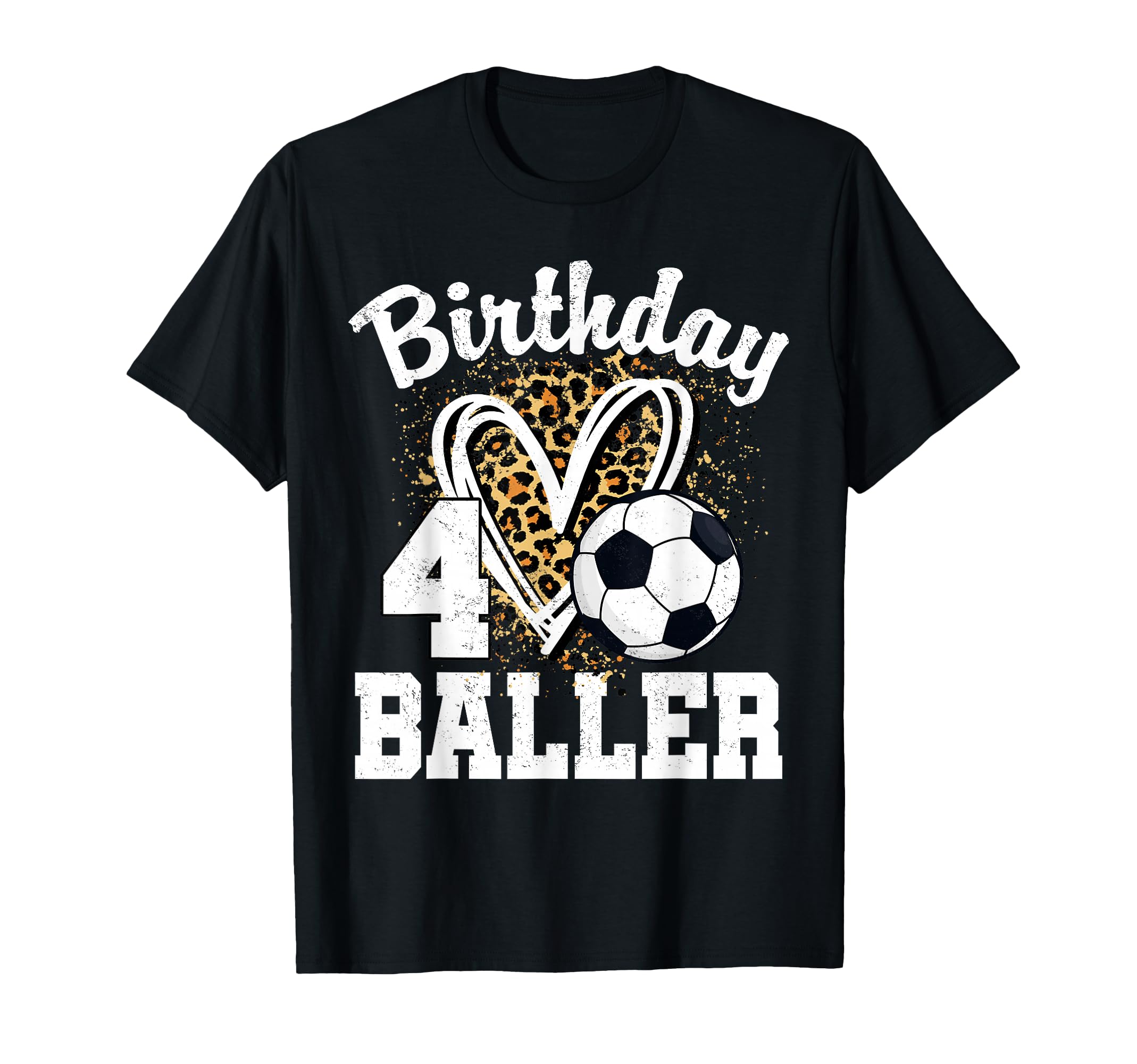 4Th Birthday Soccer Ball Leopard Heart 4 T-Shirt - Unique Graphic Unisex - T-Shirt, Sweatshirt, Hoodie