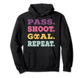 Pass Shoot Goal Repeat Football Funny Hoodie - Graphic Print for Adults - T-Shirt, Sweatshirt, Hoodie