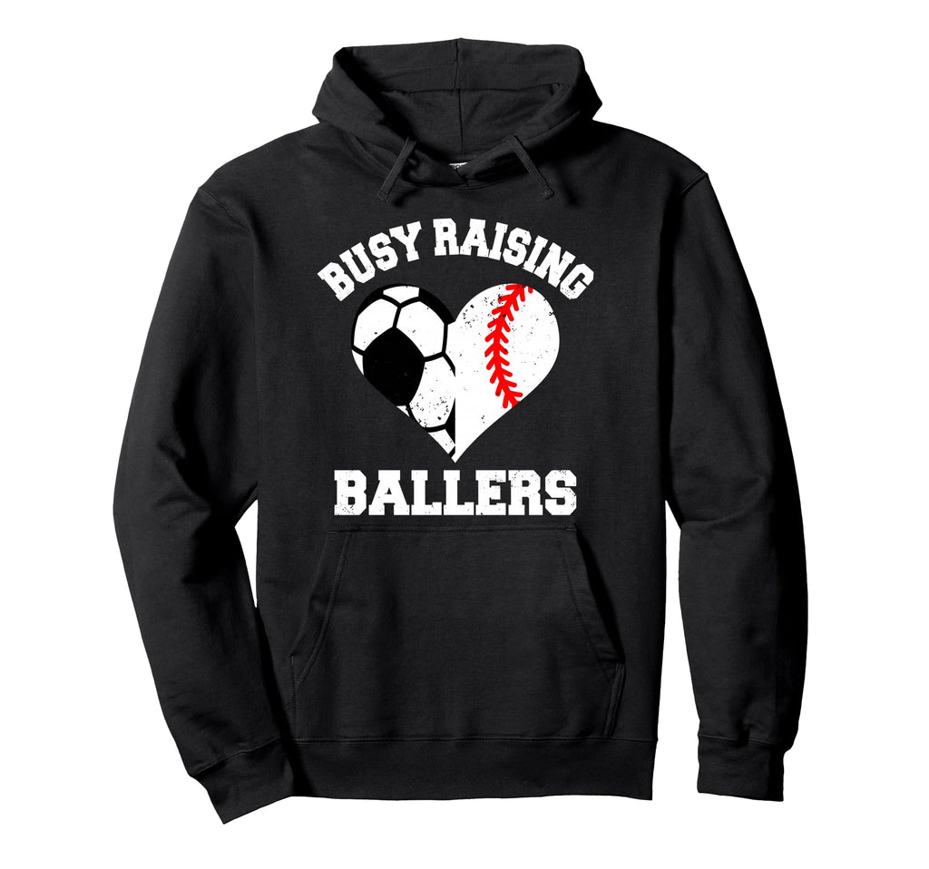 Busy Raising Ballers Soccer Baseball Hoodie - Minimalist Print Unisex - T-Shirt, Sweatshirt, Hoodie