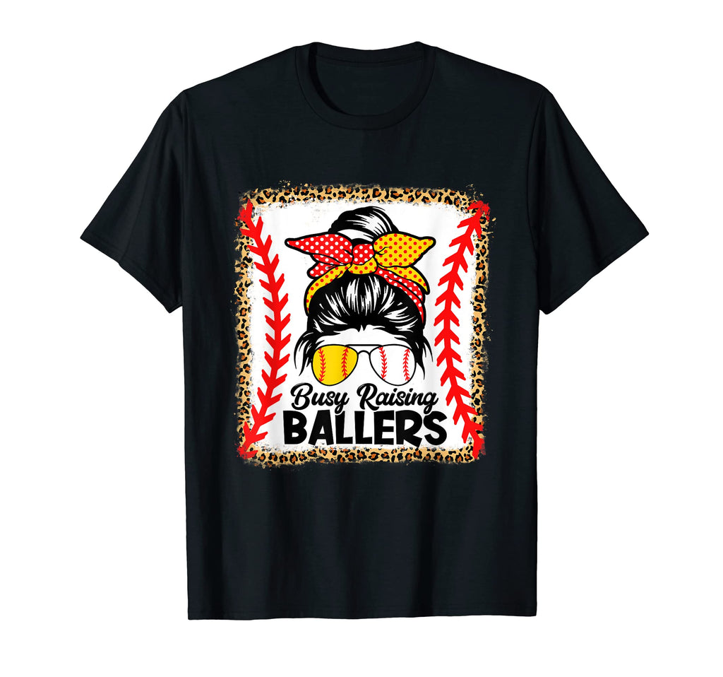 Messy Bun Mom Busy Raising Ballers T-Shirt - Fun Novelty Design Men Women - T-Shirt, Sweatshirt, Hoodie