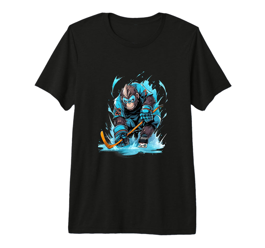 Monkey Ice Hockey Player Hockey Stick T-Shirt - Graphic Print Unisex - T-Shirt, Sweatshirt, Hoodie