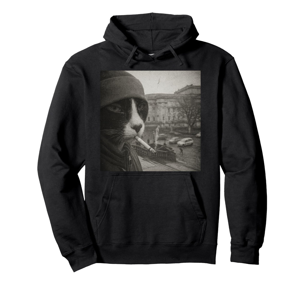 Funny Smoking Cat Cigarette Kitty Hoodie - Fun Novelty Design for Adults - T-Shirt, Sweatshirt, Hoodie