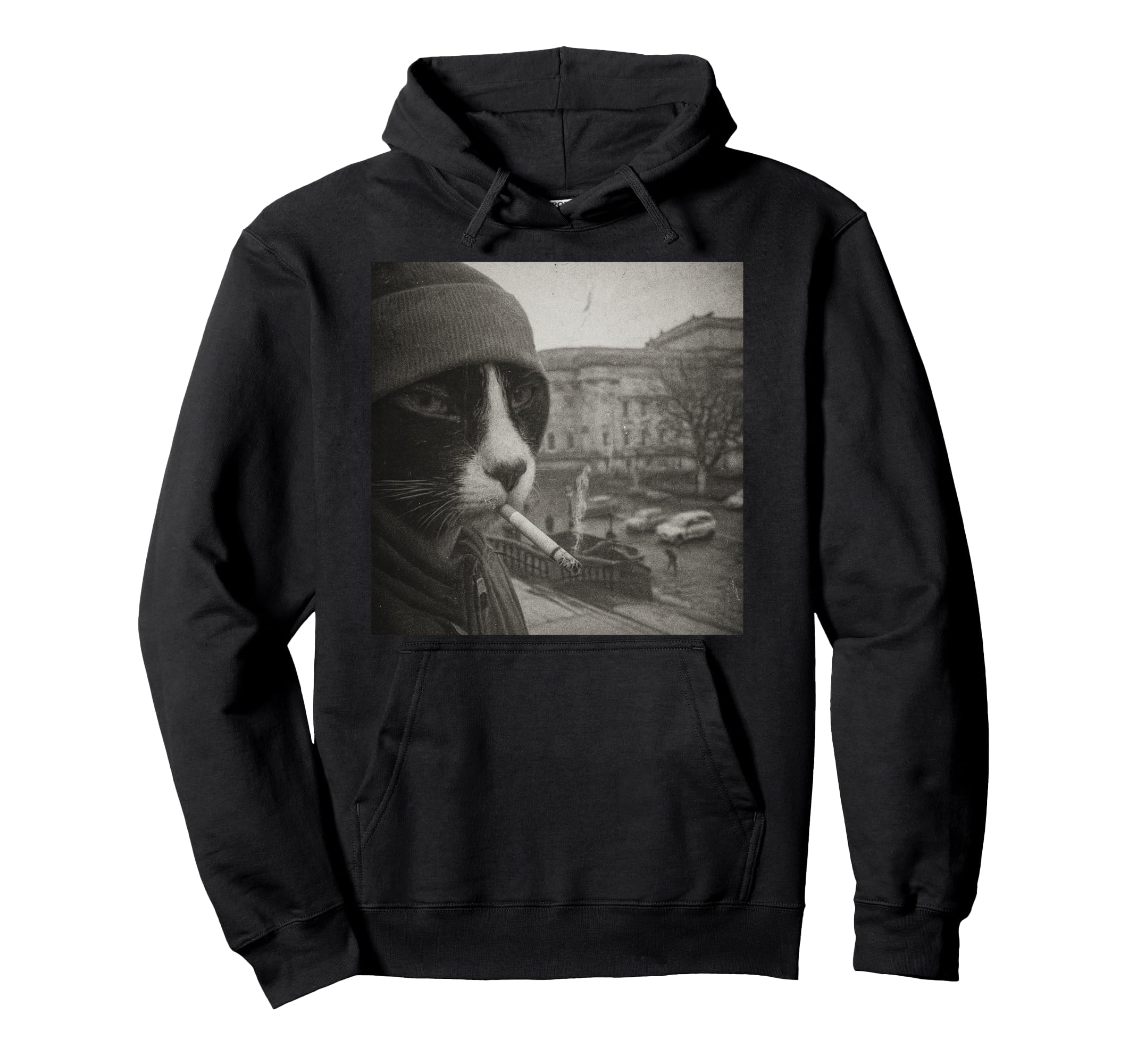 Funny Smoking Cat Cigarette Kitty Hoodie - Fun Novelty Design for Adults - T-Shirt, Sweatshirt, Hoodie