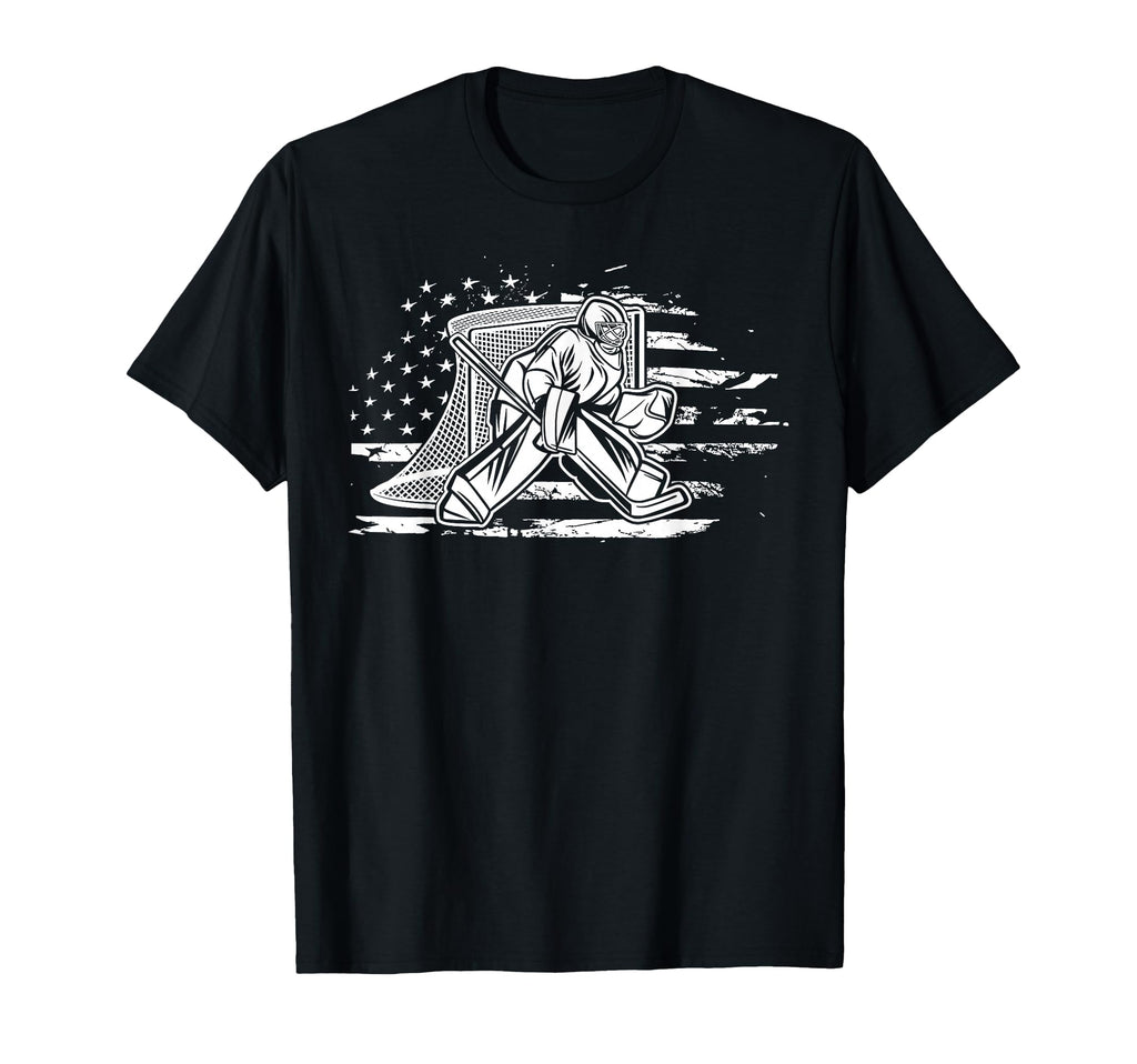 Ice Hockey Goalie American Flag T-Shirt - Fun Novelty Design Men Women - T-Shirt, Sweatshirt, Hoodie