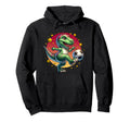 Soccer Player T Rex Dinosaur Kicking Hoodie - Fun Novelty Design Men Women - T-Shirt, Sweatshirt, Hoodie