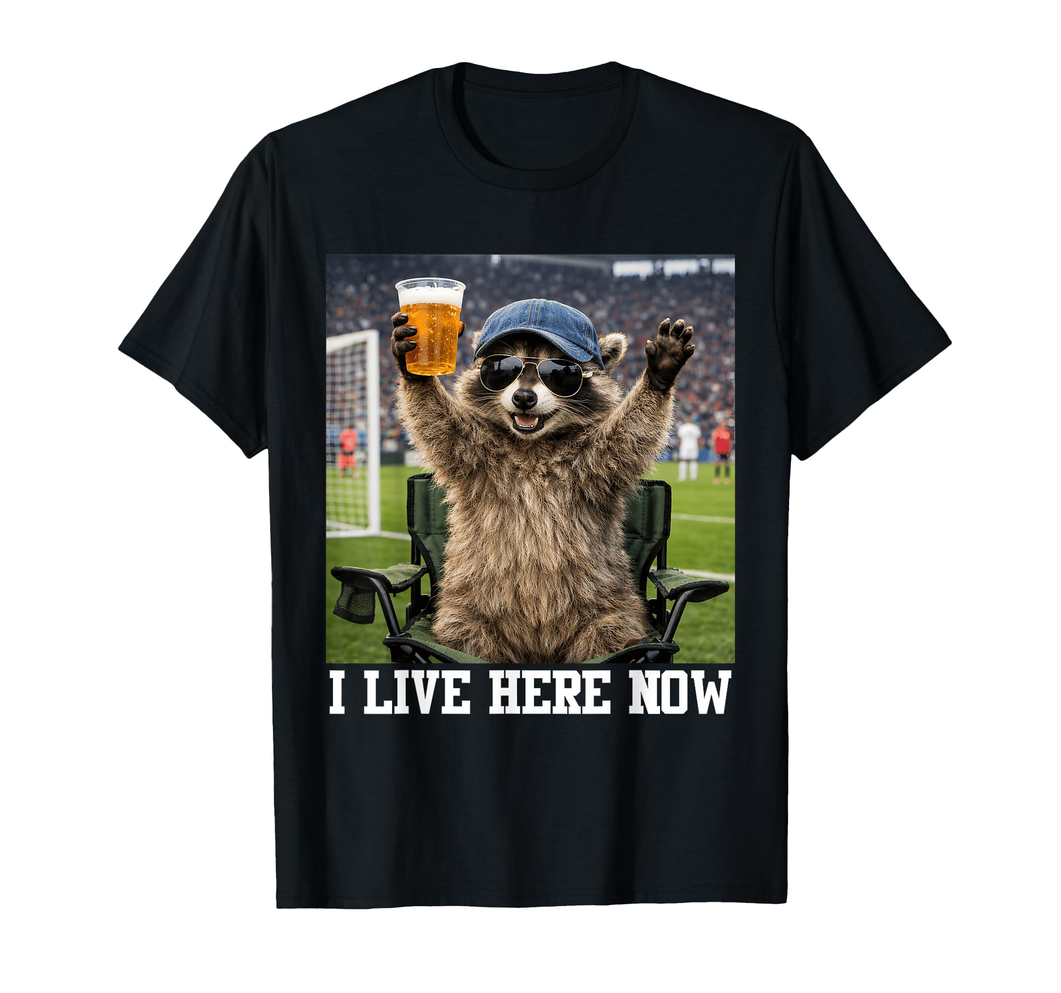 Funny Drinking Raccoon Ballfield T-Shirt - Fun Novelty Design Men Women - T-Shirt, Sweatshirt, Hoodie