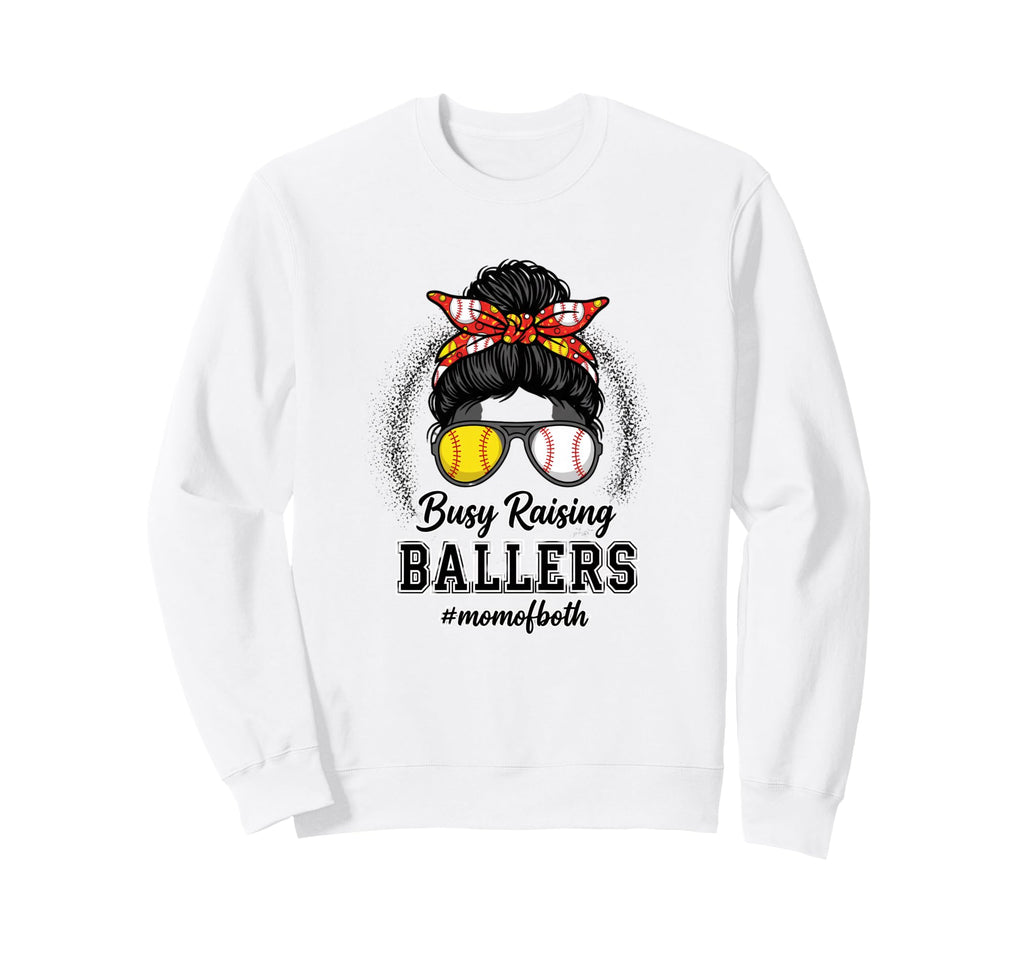 Mom Busy Raising Ballers Mom Both Sweatshirt - Custom Art Print Unisex - T-Shirt, Sweatshirt, Hoodie