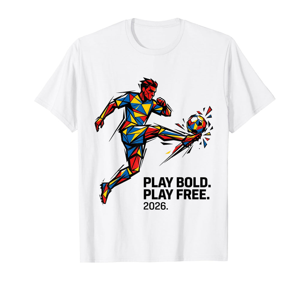 Geometric Soccer Player Play Bold Play Free T-Shirt - Graphic Print Unisex - T-Shirt, Sweatshirt, Hoodie
