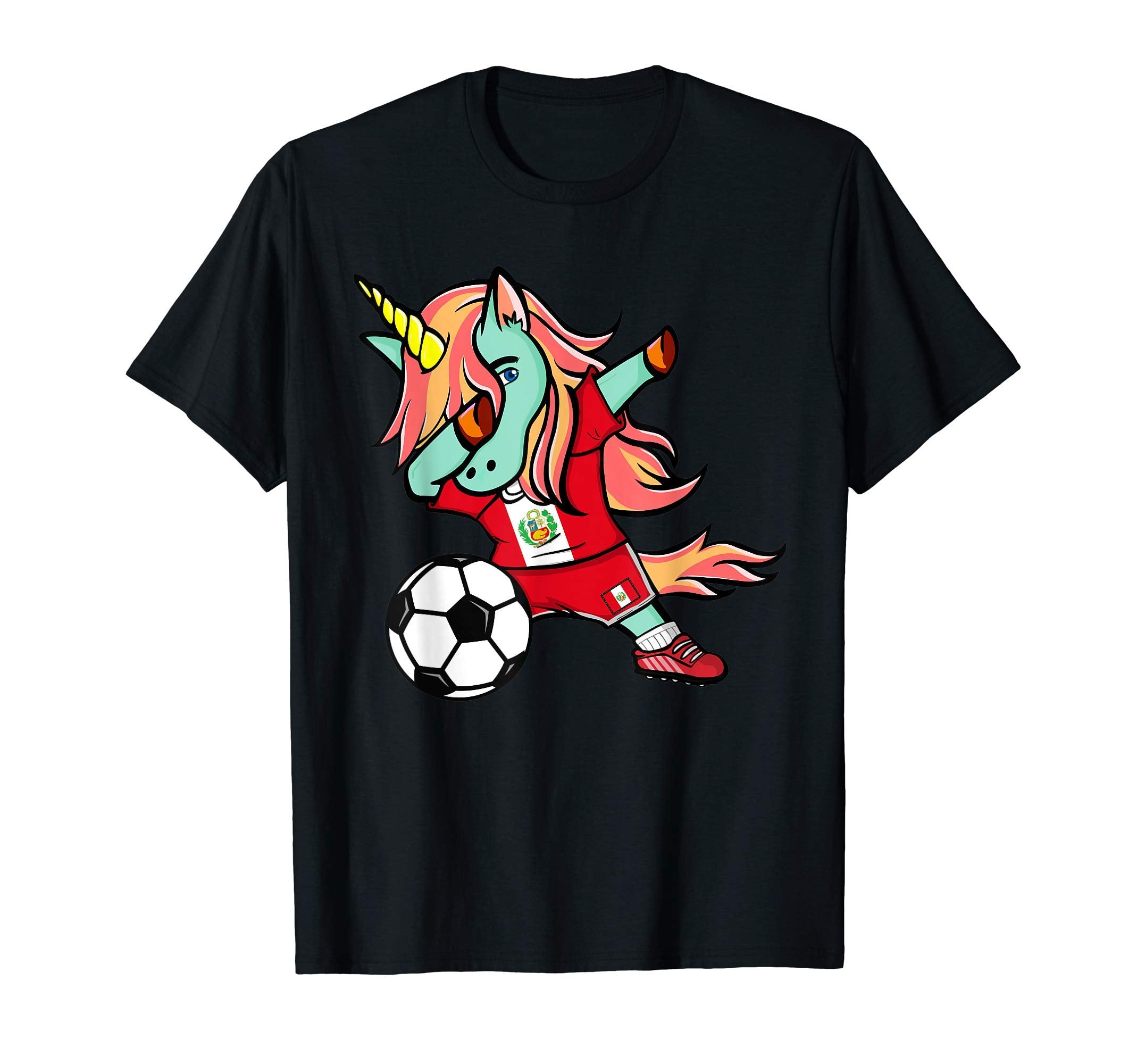 Funny Dabbing Unicorn Peru Football T-Shirt - Graphic Print for Adults - T-Shirt, Sweatshirt, Hoodie