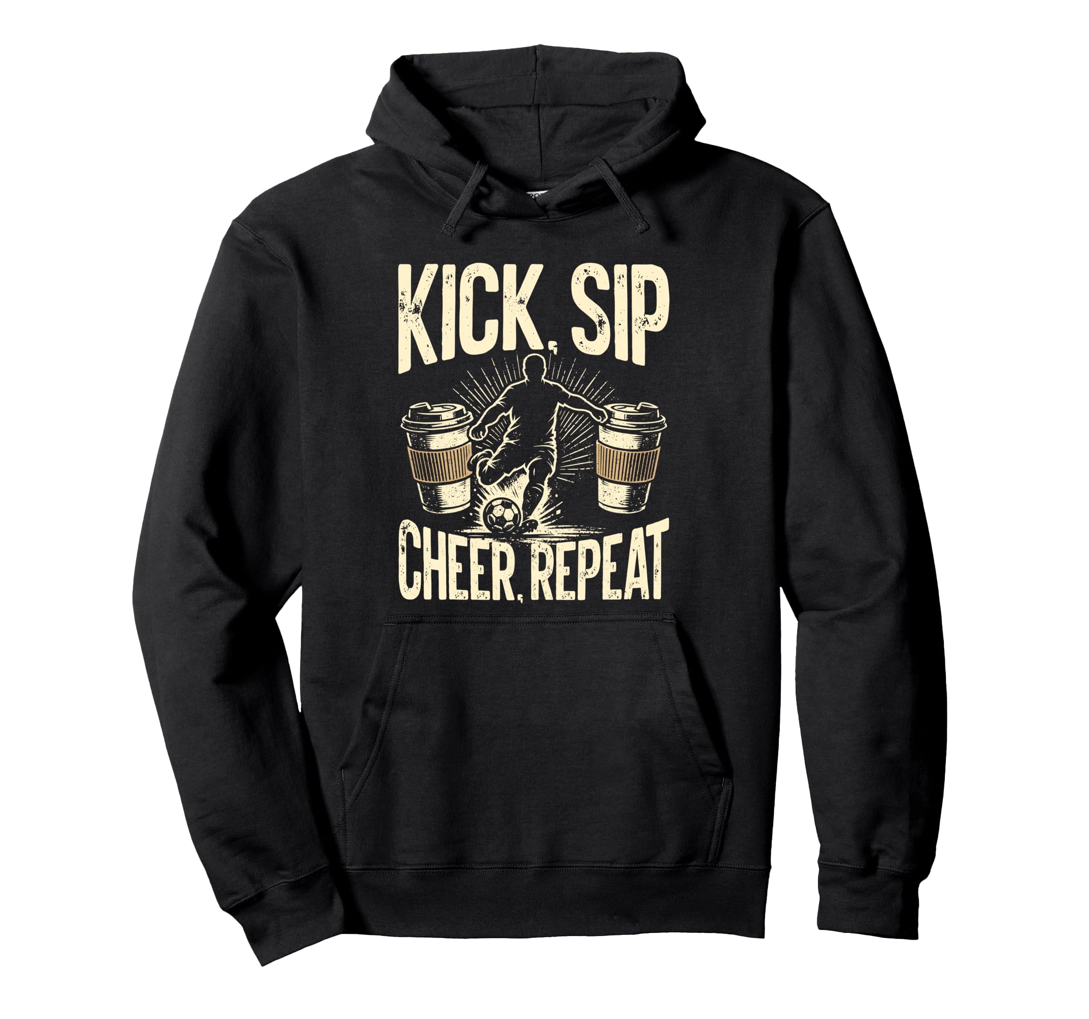 Kick Sip Repeat Soccer Coffee Lover Hoodie - Custom Art Print for Adults - T-Shirt, Sweatshirt, Hoodie