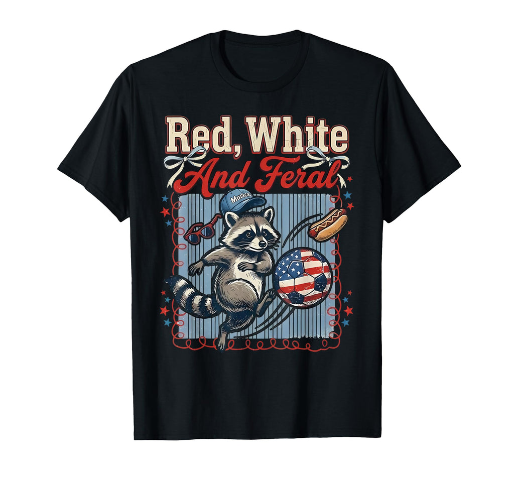 Patriotic Raccoon Playing Soccer T-Shirt - Casual Everyday Wear Men Women - T-Shirt, Sweatshirt, Hoodie