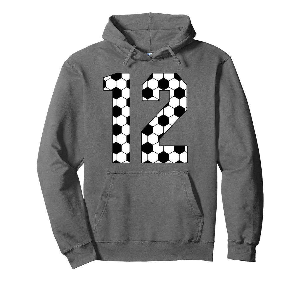 12Th Birthday Soccer Mom Soccer 12 Number Hoodie - Trendy Graphic Unisex - T-Shirt, Sweatshirt, Hoodie