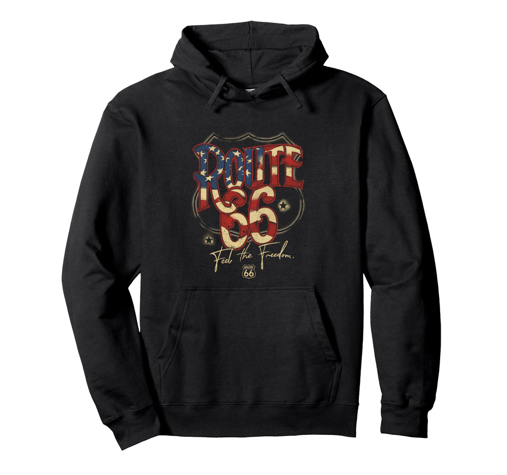 Route 66 Us Flag Text Hoodie - Streetwear Style Men Women - T-Shirt, Sweatshirt, Hoodie