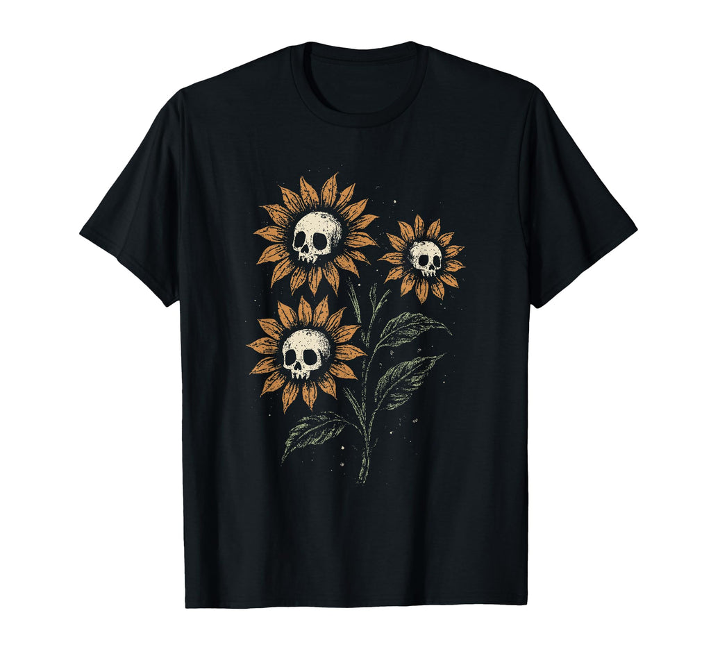 Skull Sunflowers Gothic Goth Creepy Alt T-Shirt - Trendy Graphic Unisex - T-Shirt, Sweatshirt, Hoodie