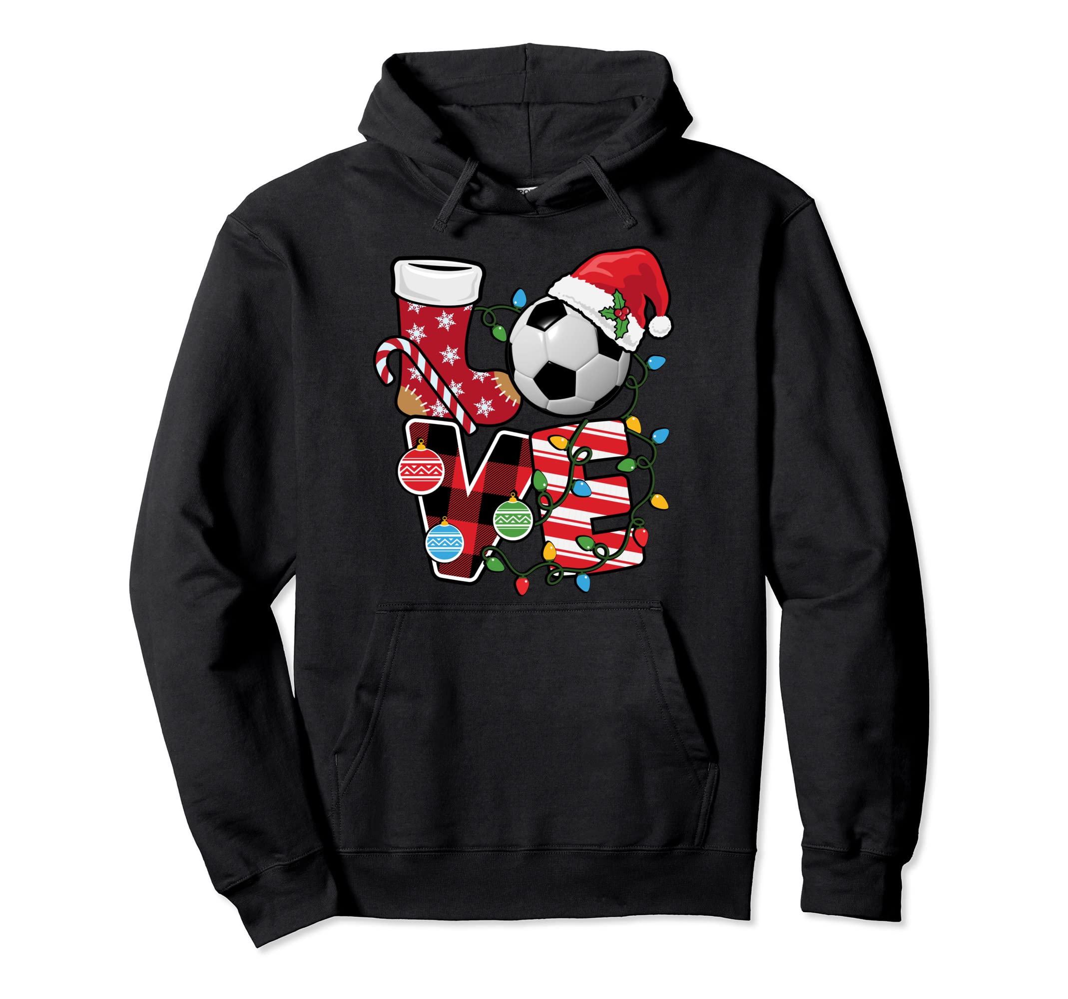 Soccer Pajamas Fun Red Plaid Santa Hat Hoodie - Trendy Graphic Men Women - T-Shirt, Sweatshirt, Hoodie