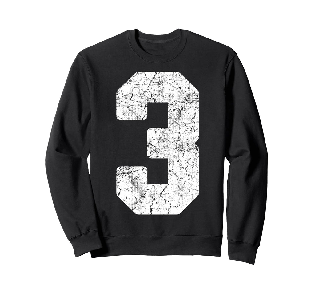 Distressed White Number 3 Jersey Sweatshirt - Casual Everyday Wear Unisex - T-Shirt, Sweatshirt, Hoodie
