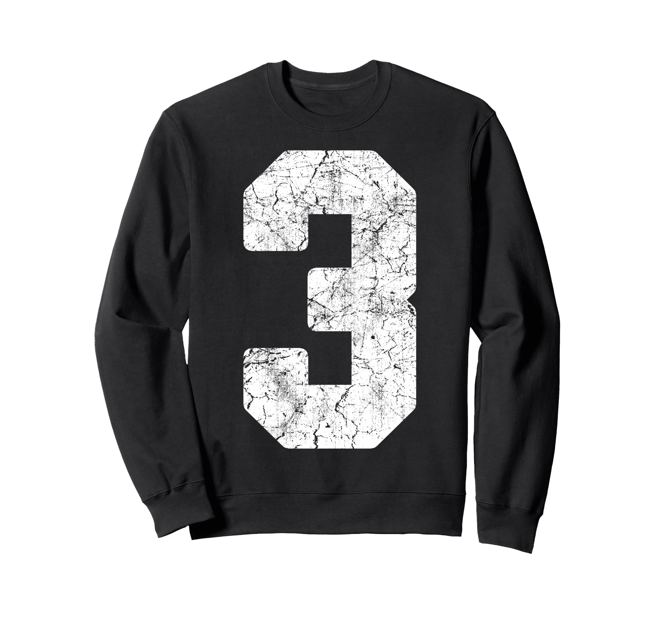 Distressed White Number 3 Jersey Sweatshirt - Casual Everyday Wear Unisex - T-Shirt, Sweatshirt, Hoodie