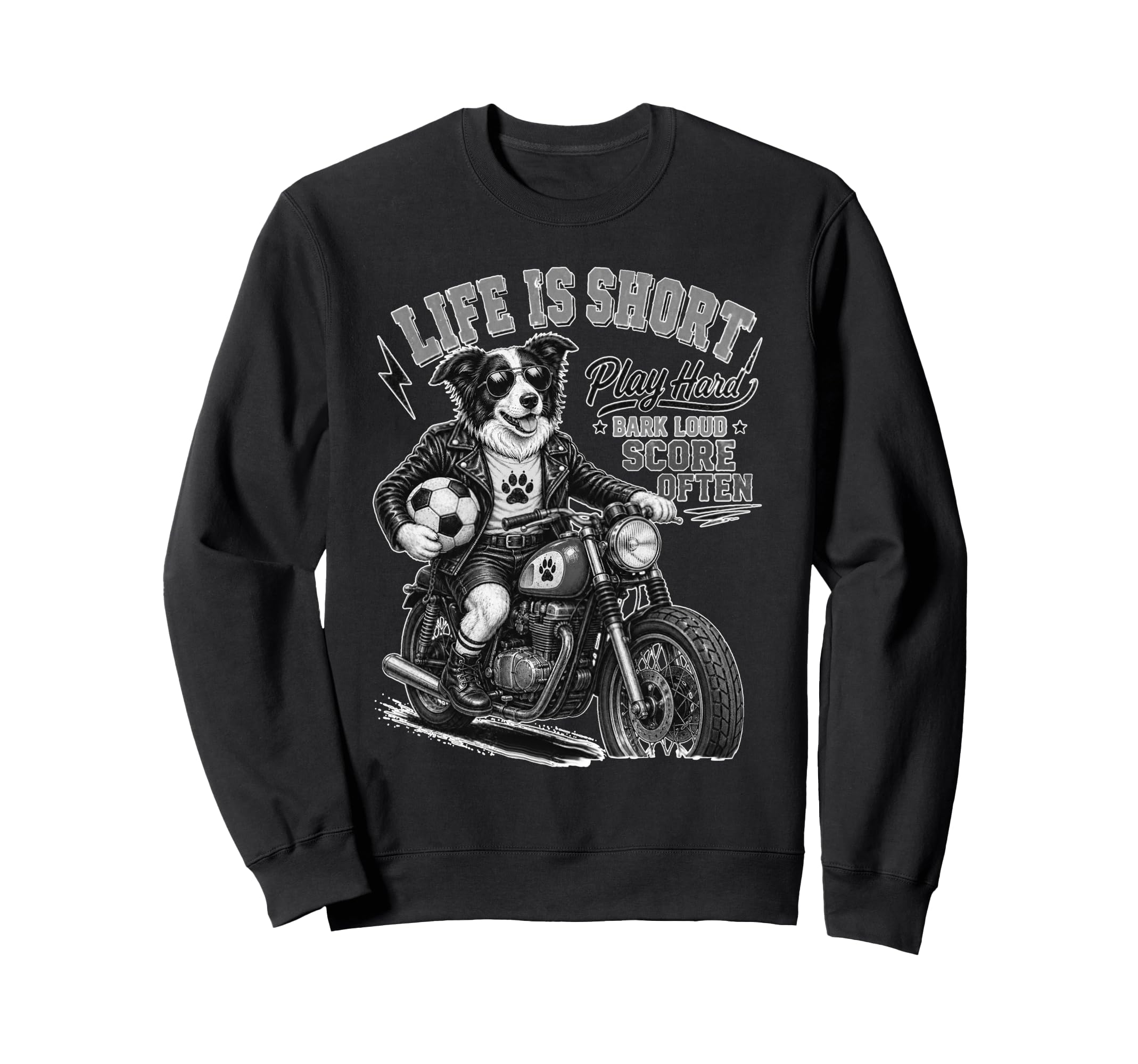 Border Collie Motorbike Sweatshirt - Casual Everyday Wear Men Women - T-Shirt, Sweatshirt, Hoodie