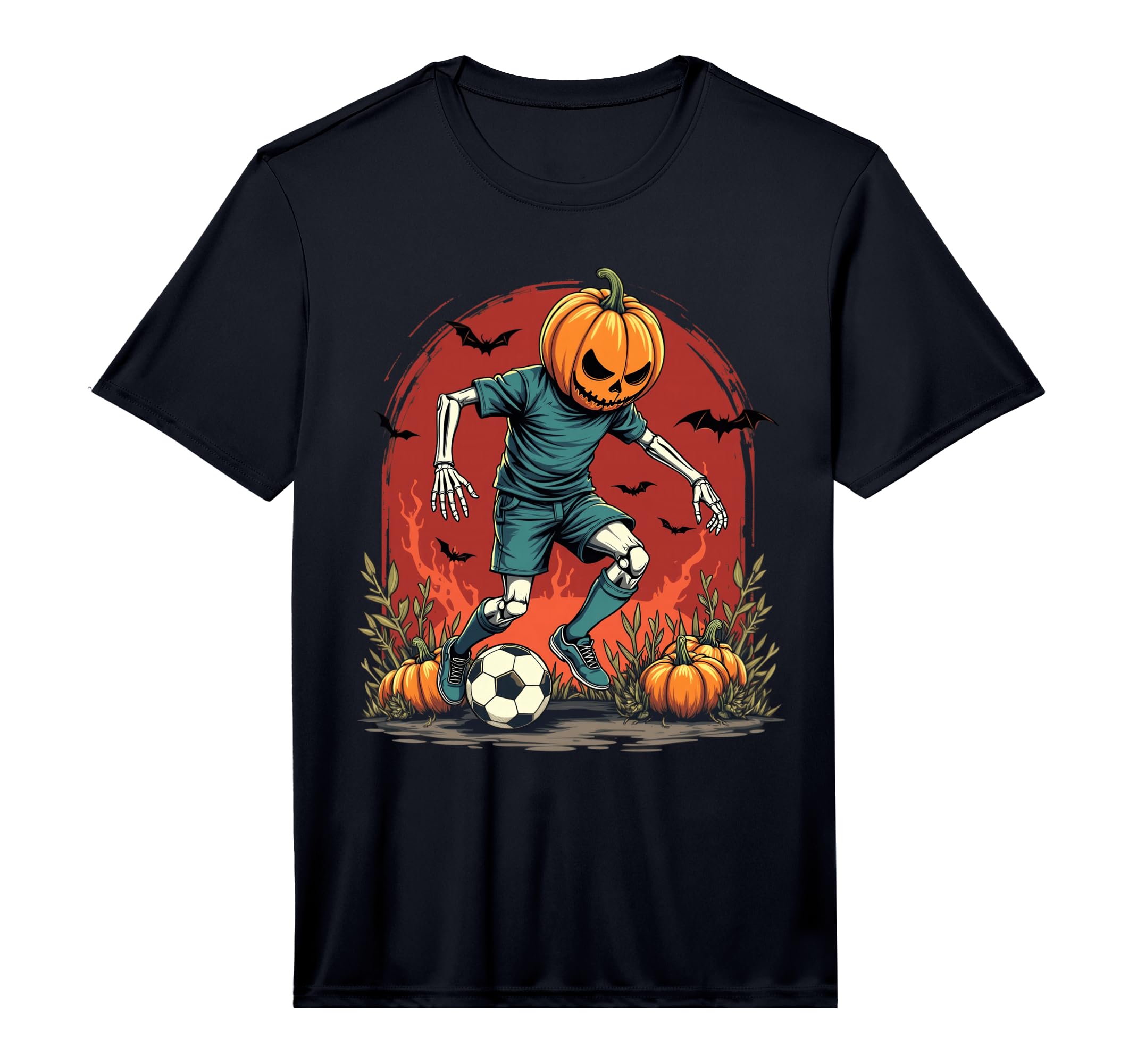 Spooky Skeleton Soccer Player Pumpkin T-Shirt - Custom Art Print Unisex - T-Shirt, Sweatshirt, Hoodie