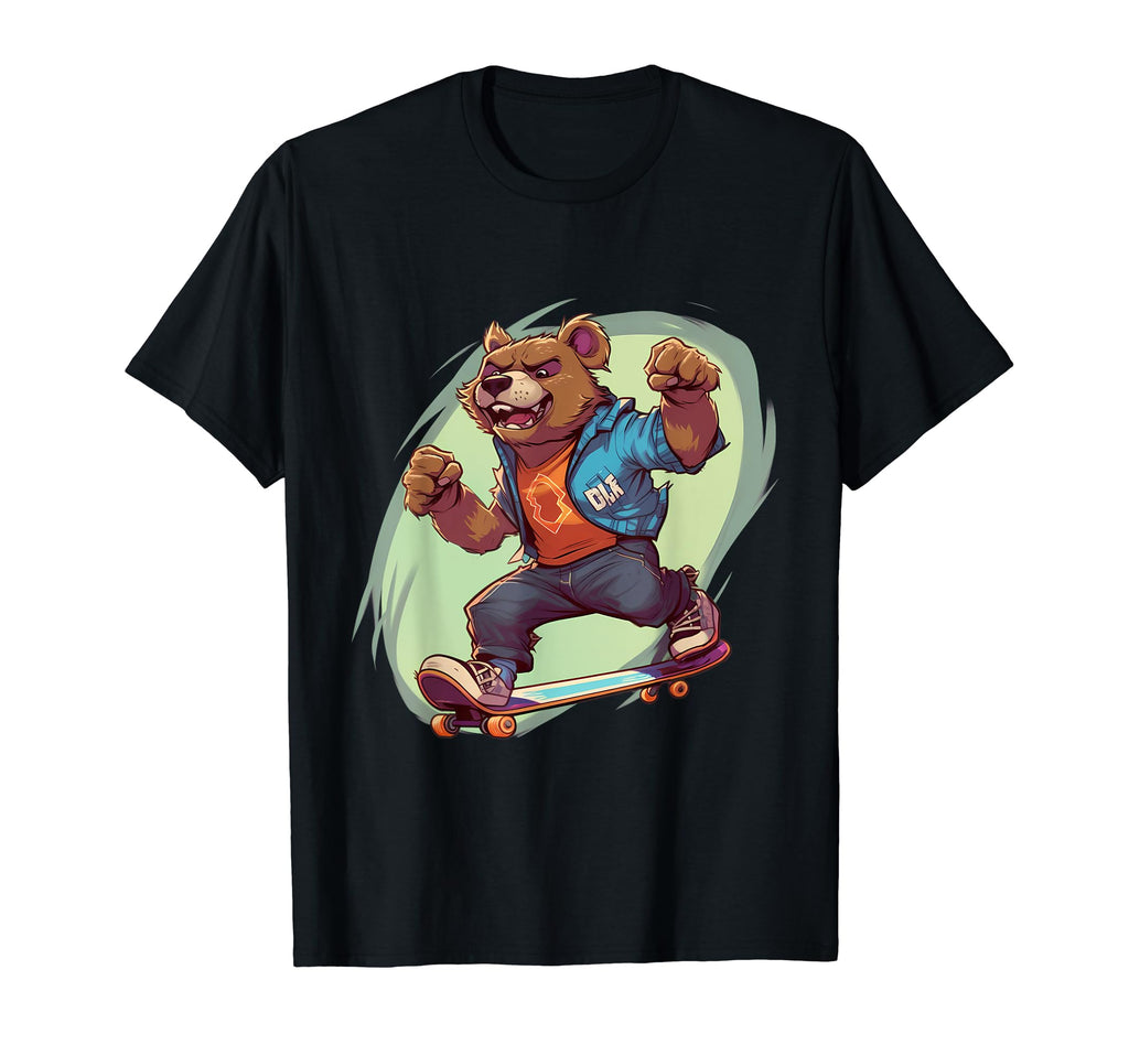 Skateboarding Grizzly Bear Skateboard T-Shirt - Casual Everyday Wear Unisex - T-Shirt, Sweatshirt, Hoodie