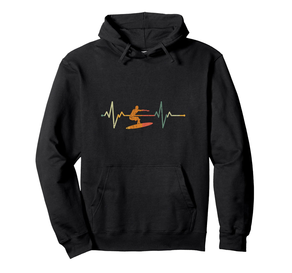Surf Surfer Gift Heartbeat Waves Surfing Hoodie - Graphic Print Men Women - T-Shirt, Sweatshirt, Hoodie