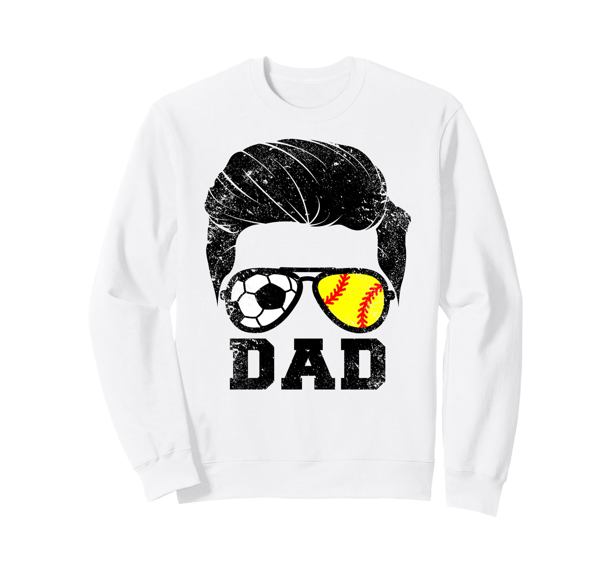 Soccer Softball Dad Funny Hair Glasses Sweatshirt - Unique Graphic Unisex - T-Shirt, Sweatshirt, Hoodie